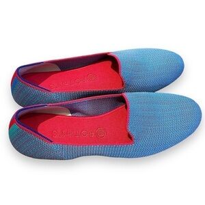 Rothys Rothy’s blue pink green Bluebell Triple Stitch Loafers sz 11.5 flats EUC